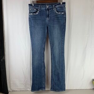 Grace in LA Bootcut Jeans Womens 30 Blue Embroidered Sequin Embellished Stretch